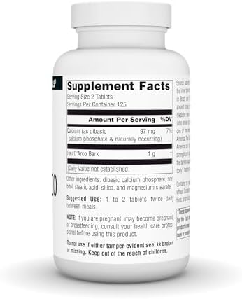 Source Naturals PAU D'Arco, Dietary Supplement - 500mg - 250 Tablets