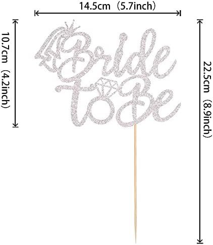 1 PCS Bride to Be Cake Topper with Glitter Ring Bridal Shower Cake Pick Decorations for Wedding Engagement Theme Bachelorette Party Supplies Silver