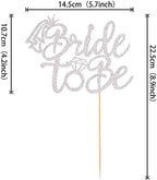 1 PCS Bride to Be Cake Topper with Glitter Ring Bridal Shower Cake Pick Decorations for Wedding Engagement Theme Bachelorette Party Supplies Silver
