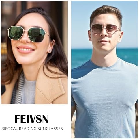 3 Pack Aviator Bifocal Reading Sunglasses for Men Wome Double Bridge Sun Readers Gradient Lens Metal Frame Shades, Rose Gold/Light Gold Frame, Gradient Blue Brown G15, + 2.50