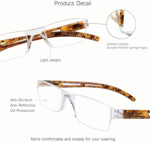 VisionGlobal 2 Pairs Reading Glasses, Blue Light Blocking Glasses, Computer Reading Glasses for Women and Men, Fashion Square Eyewear Frame (2tortoise,+2.00 Magnification)