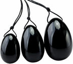 Jade Yo-ni Eggs 3pcs Set Massage Stone Black, Natural Crystal Quartz Eggs Balls for Women Body Massage P-C Muscle Training Wellness, Chakra Healing Body Exercise Relax (Black Obsidian)