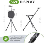 Alloy Folding Cane with Seat, Lightweight Adjustable Walking Cane with Seat, Cane Seat with LED for Seniors, Cane Chair for Woman/Man,Anti-Slip Walking Stick for Seniors