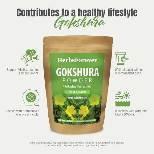 HerbsForever Gokshura(Tribulus Terrestris) Powder Fruit -for Vitality, Urinary Health Muscle Mass- Wild Harvested -Non GMO, Vegan- 2X Potency | Ultra Clean |NO Sand & Mud| Steam Sterilized|16oz-1LBS