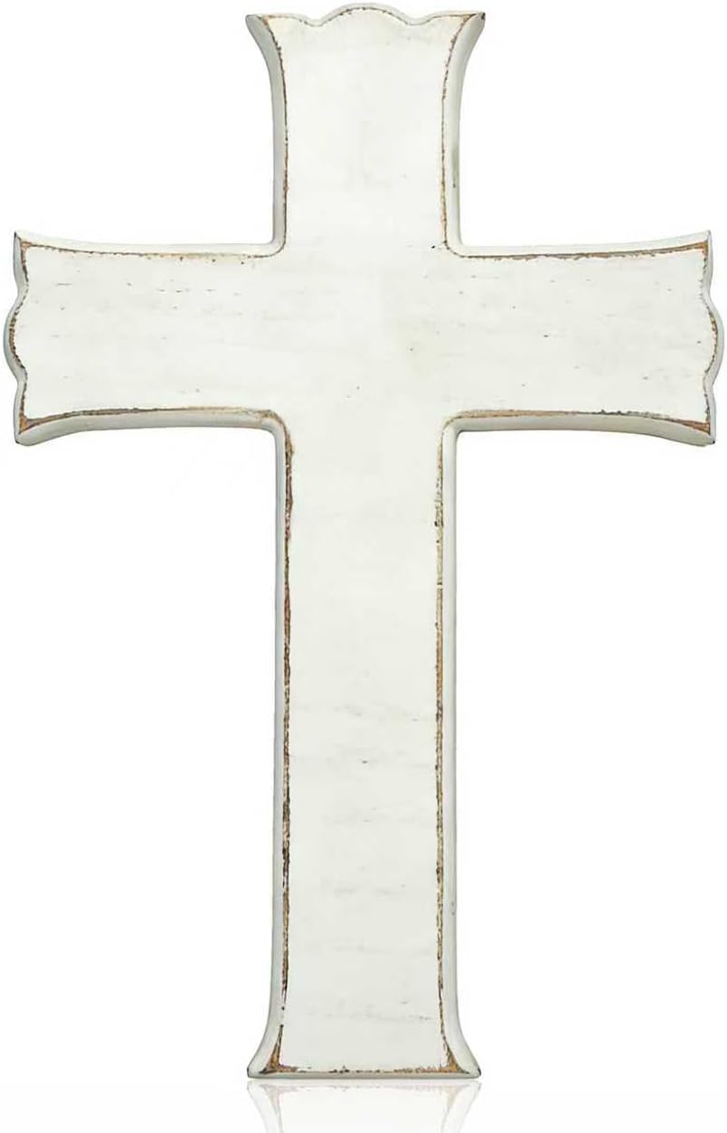 Bltgh White Wooden Cross Wall Decor, Religious Cross Gifts With Hook on Hanging Wall Or Table, Confirmation Cross Gift, Baptism Gifts, Rustic Home Church Room Crosses Décor, 10x6.5 IN