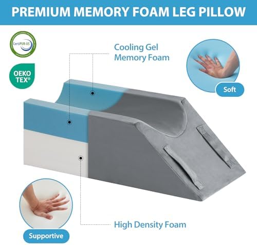 Leg Pillow Elevation Blood Circulation, Wedge Pillow for Legs Swelling, Knee Pillow Wedge Post Surgery, Leg Elevation Pillows for After Surgery, Memory Foam Foot Leg Elevating Pillow, Grey