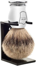 Parker 100% SILVERTIP Badger Shaving Brush – Chrome Handle & Stand – Premium 3-Band Badger Bristles for Smooth, Luxurious Lather