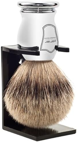 Parker 100% SILVERTIP Badger Shaving Brush – Chrome Handle & Stand – Premium 3-Band Badger Bristles for Smooth, Luxurious Lather