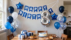 8th Birthday Decorations Blue for Boys, 8th Birthday Banner Balloon Blue Silver, Number 8 Birthday Star Foil Balloons Latex Confetti Balloons for Boys Him 8 Years Old Birthday Supplies(8th)
