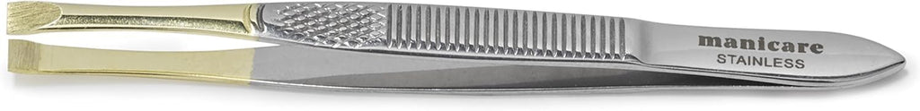 MANICARE Flat Tweezer, Gold Plated to highlight dark hairs