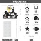 Football Cake Topper, Happy Birthday Cake Topper, Football Cake Decorations, Football Theme Birthday Party Cake Decor Supplies for Boys Men, Black Glitter Cake Decoration