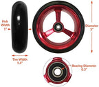 RIANTWHEEL, 5 X 1.4 inch, Solid, PU Wheels, Wheelchair Casters, Aluminum Rim, one Pair (Red)