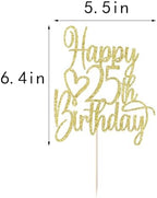 Gold Glitter Happy 25th Birthday Cake Topper - Cheers to 25 Years Cake Topper, 25 & Fabulous Cake Decoration for Hello 25th Birthday Anniversary Party Cake Decorations Supplies