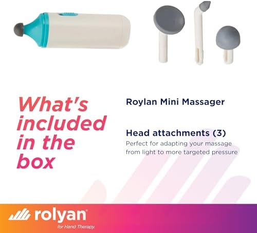 Rolyan Mini Massager with Battery, Handheld Compact Massager with Interchangeable Heads Reduces Scar Visibility, Quiet Vibration, Ergonomic Grip, Portable for On-the-Go Use, Battery Operated