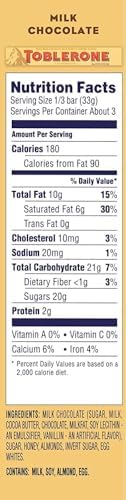 Toblerone Milk Chocolate Bar 3.52 oz each (3 Items Per Order)