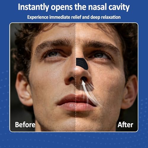 Nasal Strips for Snoring - Extra Strength Nose Strips for Breathing (60 ct), Black Nose Tape for Sleeping and Sports, Nasal Congestion Relief, Oil & Sweat Proof