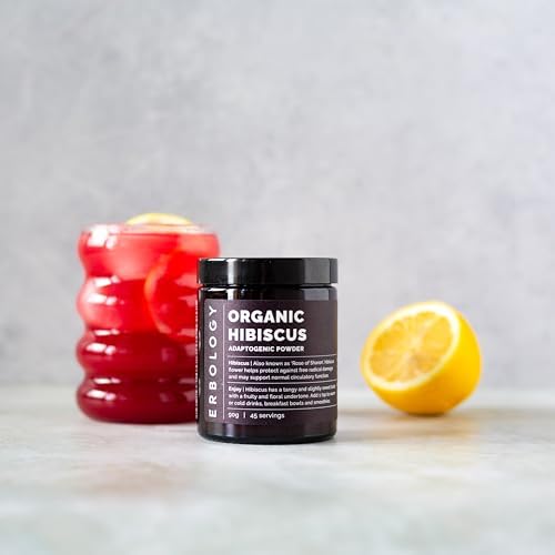 Erbology Organic Hibiscus Powder 3.2 oz - 45 Servings - Destress - Straight from Farm - Raw, Vegan and Gluten-Free - Non-GMO - No Additives or Preservatives - Recyclable Glass Jar