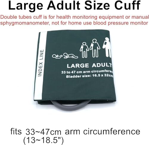 NIBP Cuff with Bladder for Large Adult 33-47cm, 35cm Double Tube Reusable Nylon Replacement Universal Blood Pressure Cuff, No BP Connector