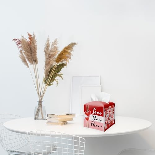 Valentine's Day Tissue Box Cover Square - Love You More - Valentines Party Decor Facial Paper Organizer Dispenser for Home Bathroom Vanity Countertop Nightstands Supplies & Decor - B05