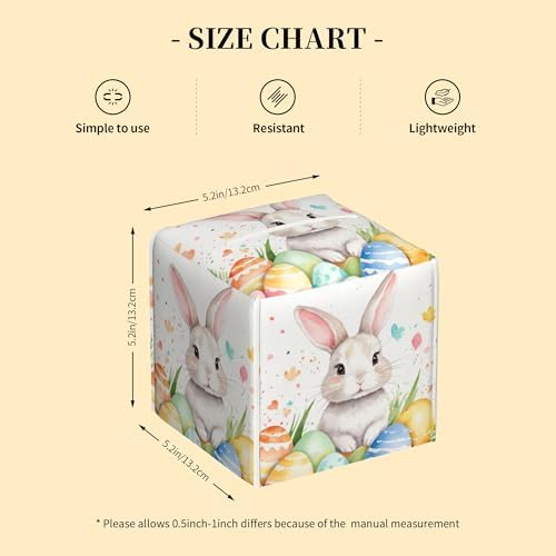 Tissue Box Cover Square,Cute Easter Rabbit and Eggs Tissue Box Holder Waterproof Leather Facial Paper Case Modern Home Decoration for Bedroom Dresser Night Stand Office Desk