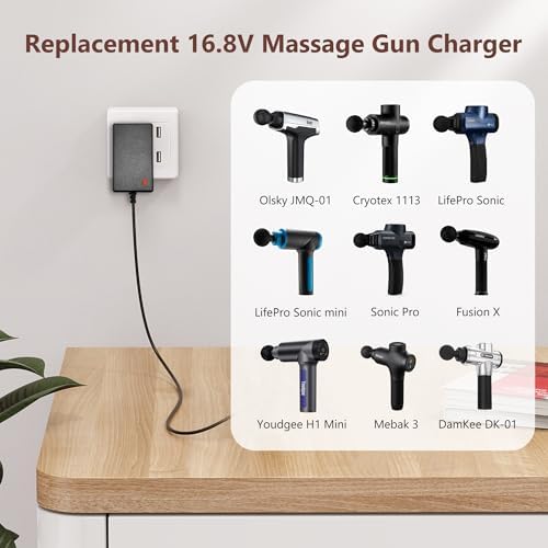 16.8V Charger for Massage Gun Compatible with TheraGun, Hyperice, Medcursor, Mebak, Toloco, Sportneer, Sonic, Fusion, Youdgee, Sharper Image, Olsky，Cryotex, Cholas Massage Gun - 79in DC Charger