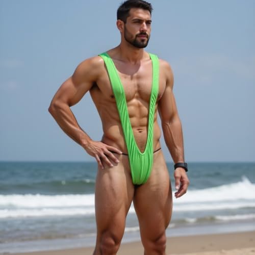 Men Mankini Swimsuit V Sling Bathing Suit Sexy Lingerie Men's Borat Style Stretch Sexy Underwear Strap Thongs Green