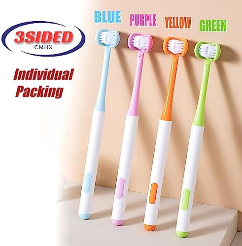 3 Sided Autism Toothbrush 360° Oral Teeth Cleaning Design U-Shaped Toothbrush 2 PCS Adult Soft Bristles Soft and Gentle for Complete Tooth and Gum Care (Blue+Pink)