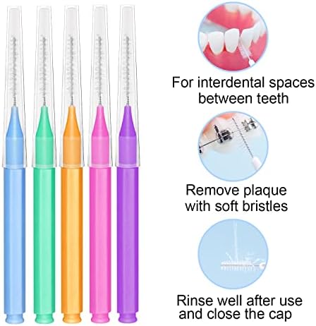 EasyHonor Braces Brush for Cleaner Interdental Brush Toothpick Dental Tooth Flossing Head Oral Dental Hygiene Flosser Toothpick Cleaners Tooth Cleaning Tool (5Colors,50pcs)