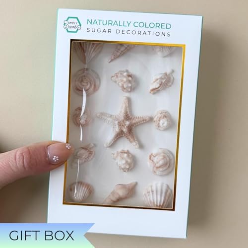 15 Dye Free Seashell Edible Cake Decorations, Vegan, Gluten-Free, Edible Cake Toppers for Cupcakes, Cookies & Desserts, by Simply Sucré (15 Pieces (Gift Box), Natural)