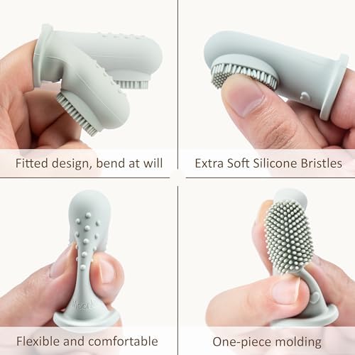 Moonkie Baby Toothbrush Finger Toothbrush Oral Cleaner Kit for 3 Months +, 2 Pcs (Warm Taupe/Ivory)