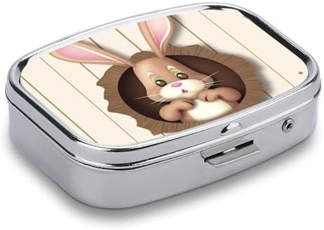 Pill Box 2 Compartment Medicine Pill Case Easter Bunny Wooden Hole Portable Pill Box for Pocket Or Purse Pill Box Decorative Metal Medicine Vitamin Organizer Unique Gift, Style