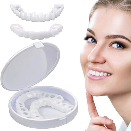 1 pair Dentures Veneers Tooth, Adjustable Snap Fake Teeth, Temporary Teeth Covering Imperfect for Anti Molar Orthodontic Cosmetic Teeth, Smile Snap Tooth, Nature and Comfortable Veneers(White)