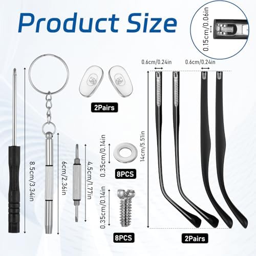 2 Pairs Glasses Repair Arm Legs 2 Styles Black Glasses Legs Replacement Eyewear Fix Adjustment Accessories Eyeglasses Repair Leg Sunglasses Eyeglasses Frame Temple Accessory (Double Teeth)