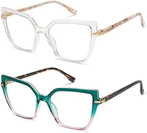 AMOMOMA Trendy Square Blue Light Blocking Reading Glasses for Women Women's Readers Spring Hinge AM6082