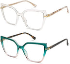 AMOMOMA Trendy Square Blue Light Blocking Reading Glasses for Women Women's Readers Spring Hinge AM6082