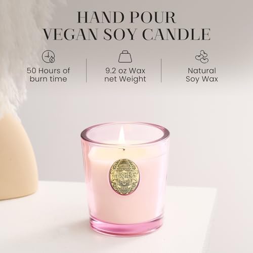 M&SENSE Natural Soy Candle | Jasmine & Pink | 9.2 oz, 50H Burn Time | Candle Gift for Her | Scented Candle for Valentine’s Day