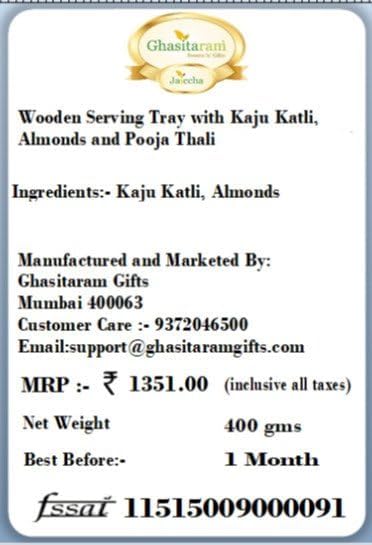 Ghasitaram Gifts Rakhi Gifts for Brothers Wooden Serving Tray with Kaju Katli, Almonds and Pooja Thali with Pearl Rakhi