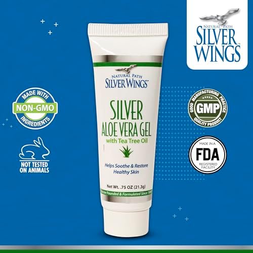 Natural Path Silver Wings 200ppm Silver with Aloe Vera Gel and Tea Tree Oil - Soothing Skin Care - 0.75 oz