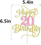 Happy 20th birthday cake topper gold pink Glitter happy birthday cake decoration 20th birthday party cake gift plugin (20)