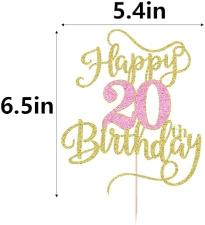 Happy 20th birthday cake topper gold pink Glitter happy birthday cake decoration 20th birthday party cake gift plugin (20)