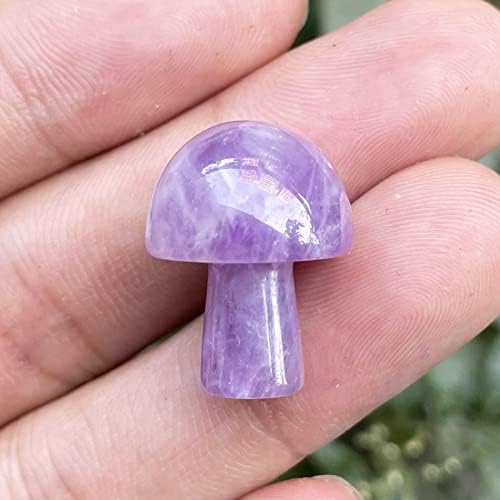 5Pcs Mini Mushroom Shaped Gemstone Statue Figurine, Carved Crystal Stone Mushrooms Crafts for Healing Chakra Reiki Balancing Home Decoration, Amethyst