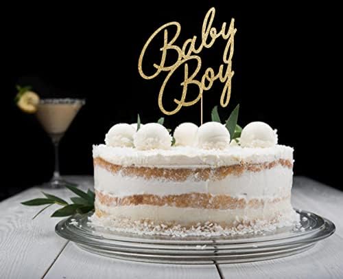 Baby Boy Cake Topper - Welcome Baby Boy Cake Toppers for Boys Baby Shower Party Decorations Gold Glitter