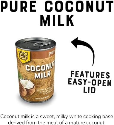 Nature’s Greatest Foods Pure Coconut Milk – No Guar Gum, No Additives, Non-GMO, BPA-Free, Vegan, Gluten-Free and Kosher, 17-19% Coconut Milk Fat, Unsweetened 12-pack