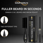 OMWAH Beard and Eyebrow Pencil Filler for Man, Water Proof Beard Pen, Beard Brush, Long Lasting Natural Finish (Dark Brown)