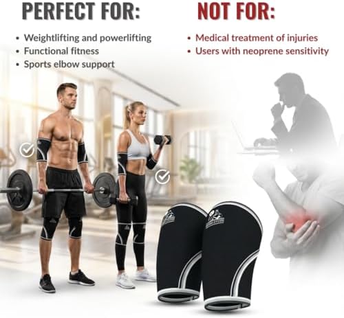 Nordic Lifting Elbow Sleeves (1 Pair) Support & Compression for Weightlifting, Powerlifting, Cross-Training & Tennis - 5mm Neoprene Sleeve for the Best Performance - Both Women & Men