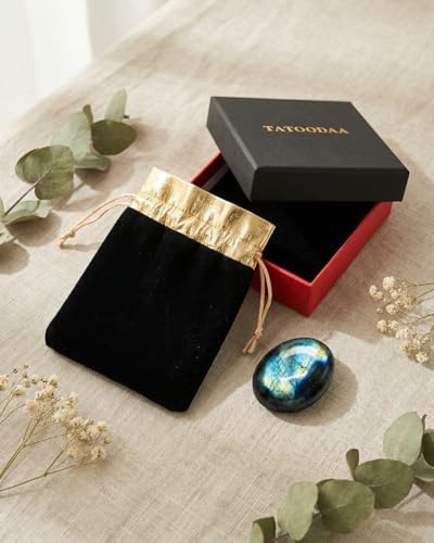 Natural Labradorite Palm Stone - Hand-Polished Oval Worry Stone for Anxiety & Stress Relief - Pocket Healing Crystals for Meditation, Reiki & Intuition - Unique Spiritual Gift for Crystal Collectors