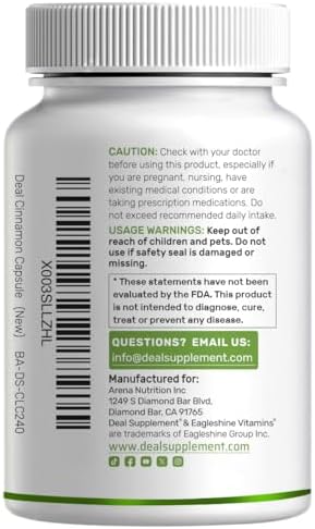 Ceylon Cinnamon with Chromium 1000mcg, 240 Capsules | Active Inner Bark Extract, True Sri Lanka Source | Natural Cinnamon Supplements