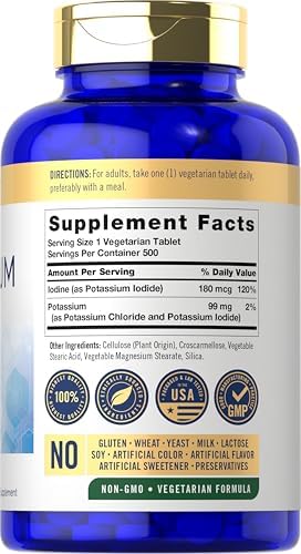 Carlyle Potassium Plus Iodine | 99mg | 500 Tablets | Vegetarian, Non-GMO, and Gluten Free Supplement
