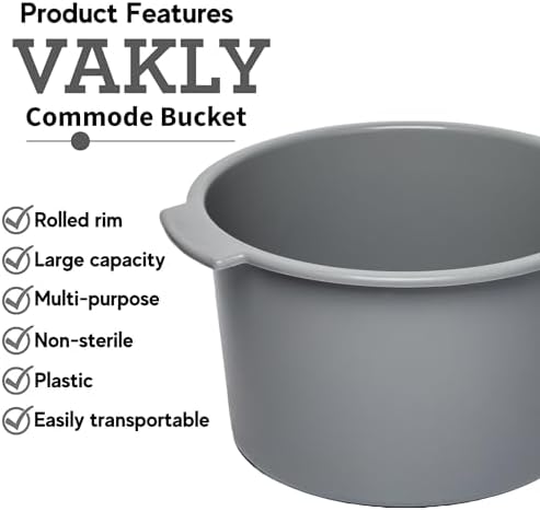 Vakly Commode Bucket [1] – Replacement Pail for Standard and Bariatric Commodes, Bedside Toilets, 8 Quart / 2 Gallon Capacity