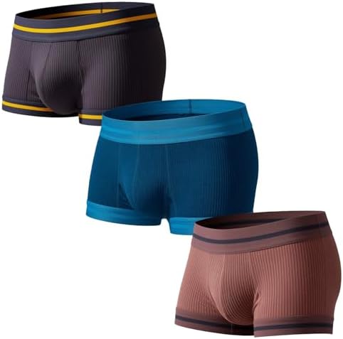 Mens Underwear Soft Ribbed Cotton Boxer Briefs for Men Low Rise Breathable Stretchy Comfort Pouch